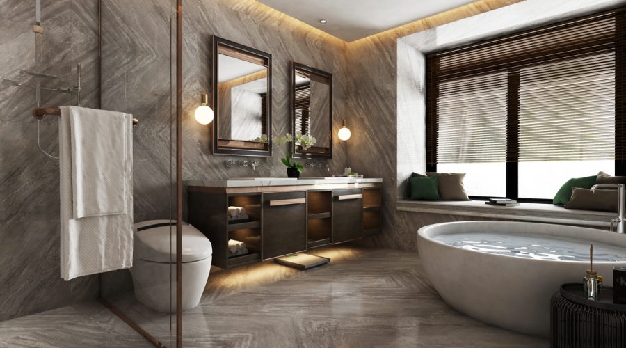 3D rendering of a Bathroom interior.